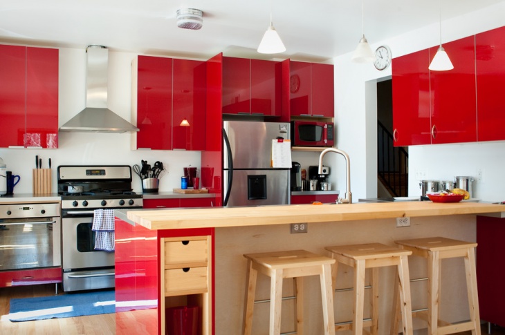 beautiful red kitchen cabinets