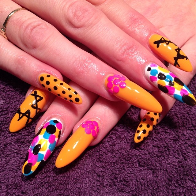 orange long beaded nails