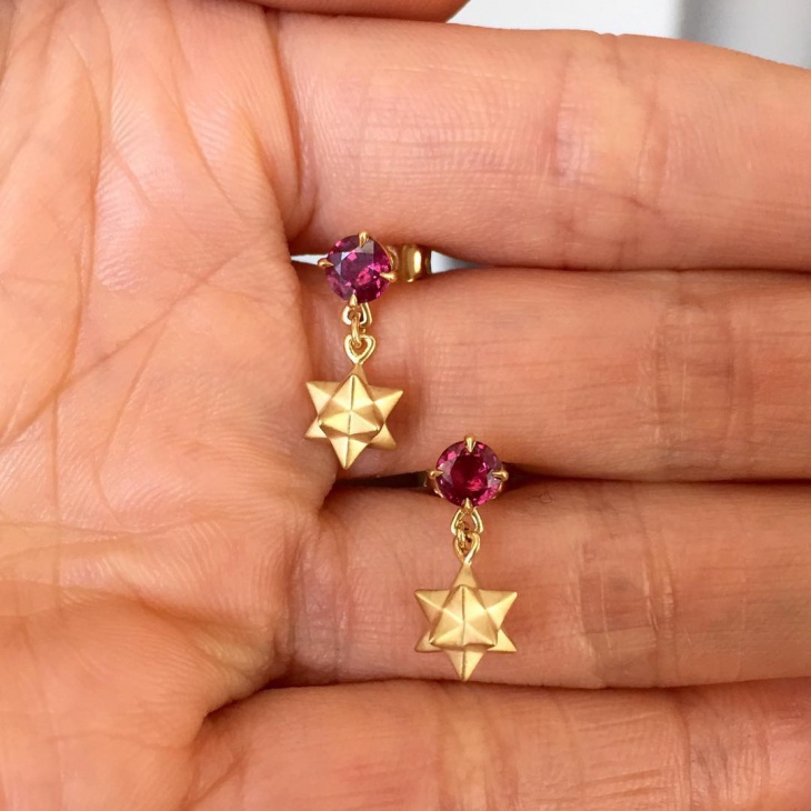 star gold ruby earrings