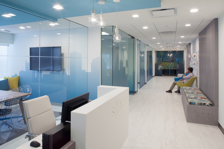 blue office glass partition 