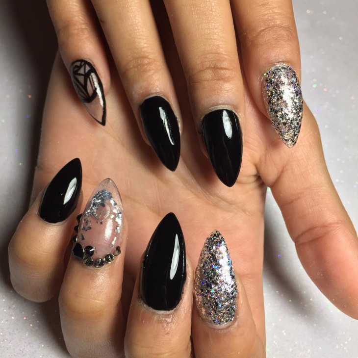 black glitter nail art