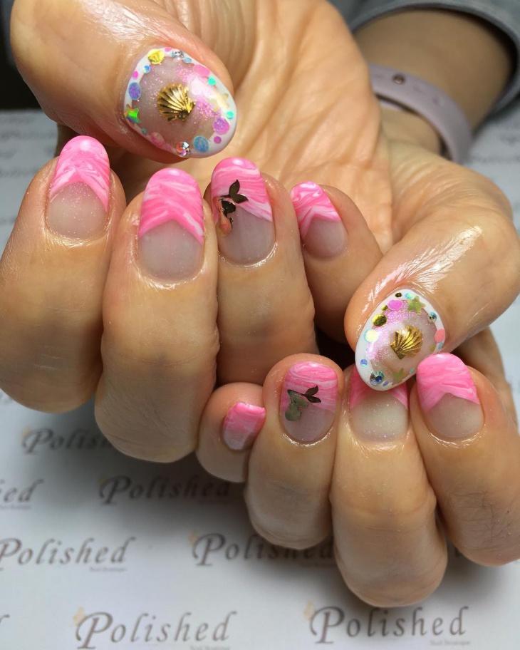 pink color hand painted nail art