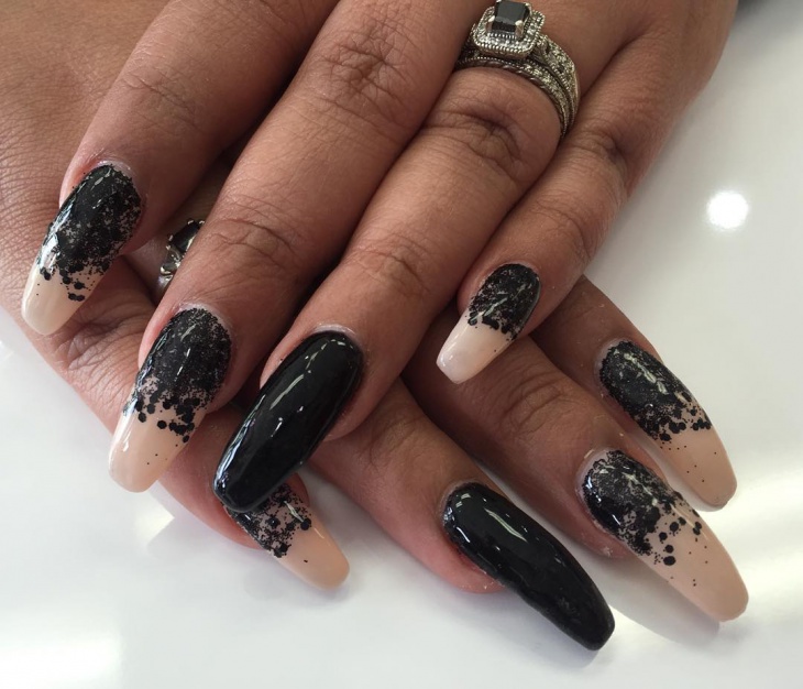 black color long sequin nails