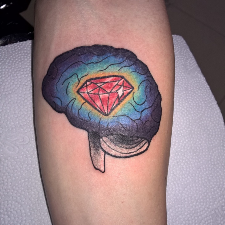 diamond with brain tattoo 