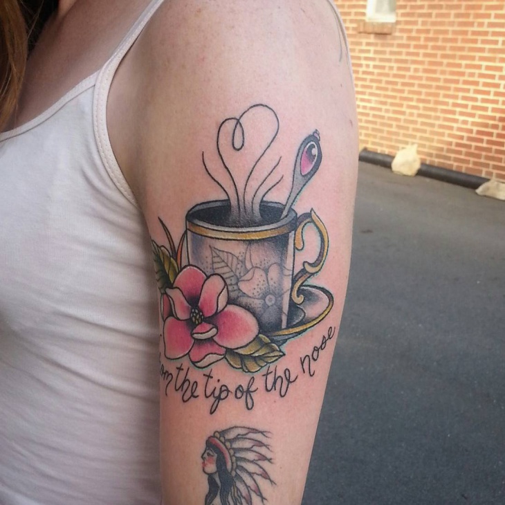flower coffee cup tattoo