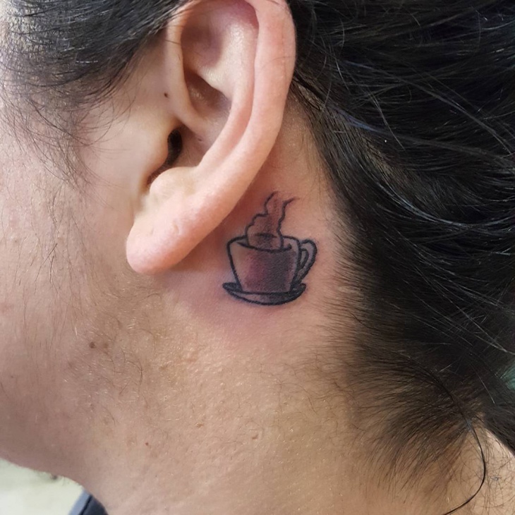 small ear back coffee tattoo