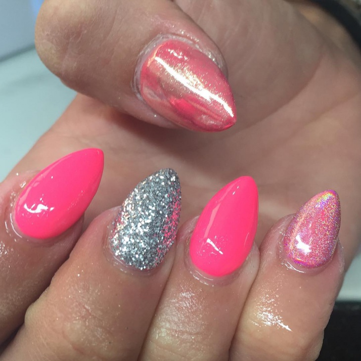 pink color holographic nails