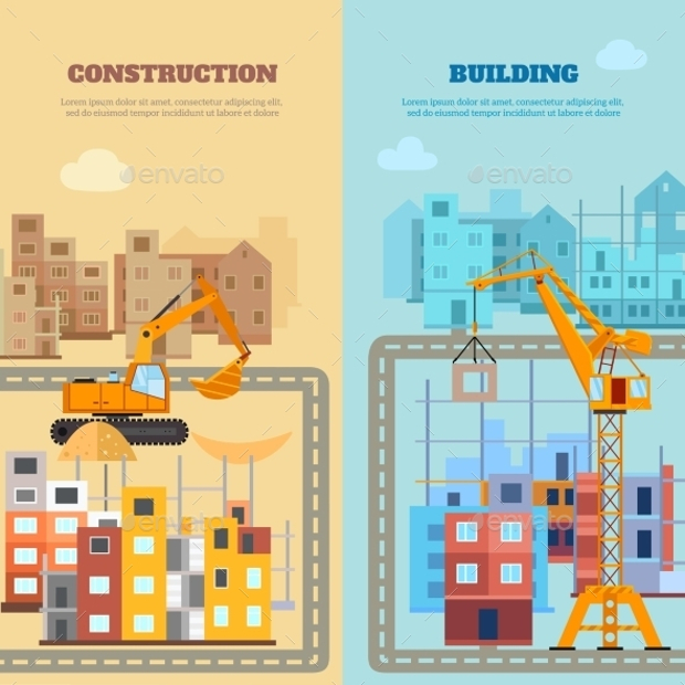 building and construction banner set