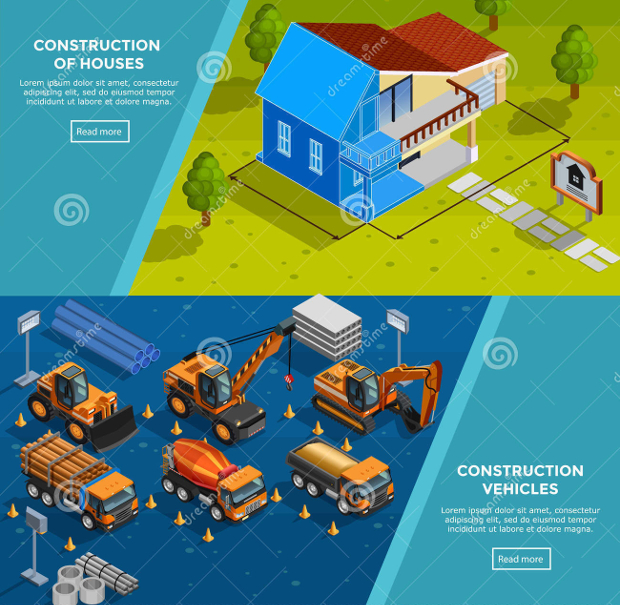 construction vehicles isometric banners