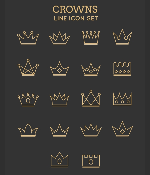 crown line icon set
