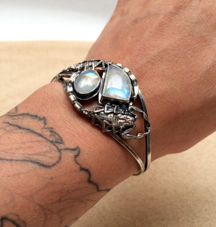scorpion and moonstone cuff bracelet