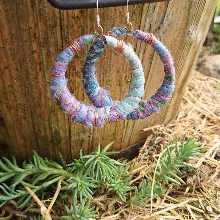 wire wrapped fabric earrings