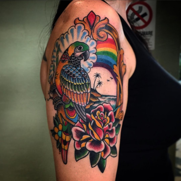 parrot sleeve tattoo design