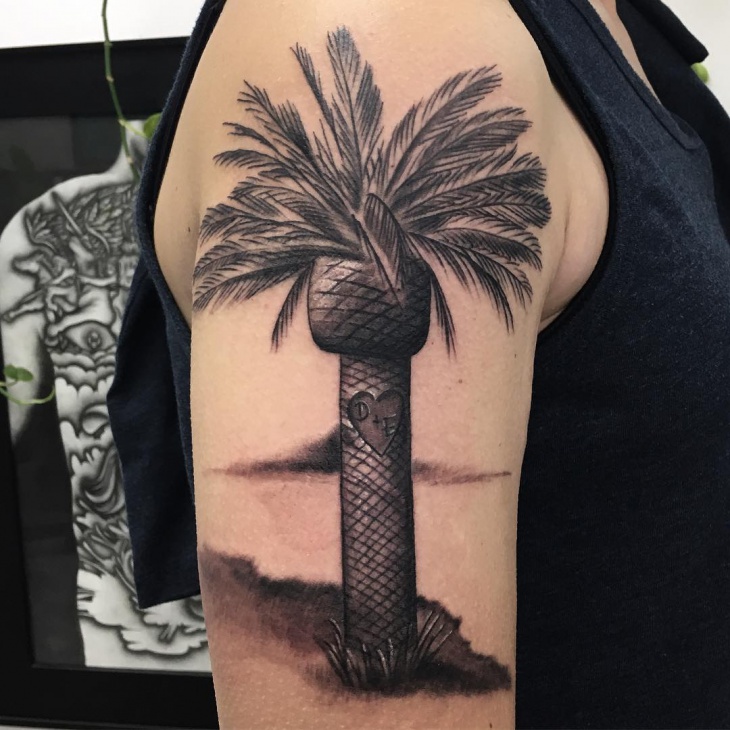 black and white palm tree tattoo