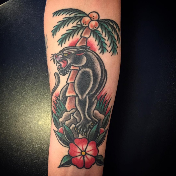 palm tree with tiger tattoo