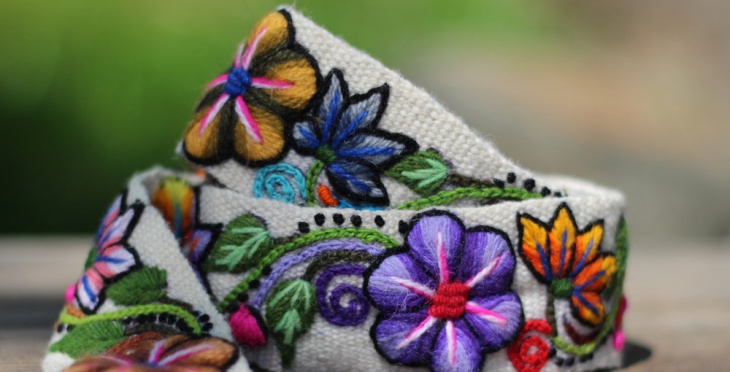 cream hand embroidered wool belt 