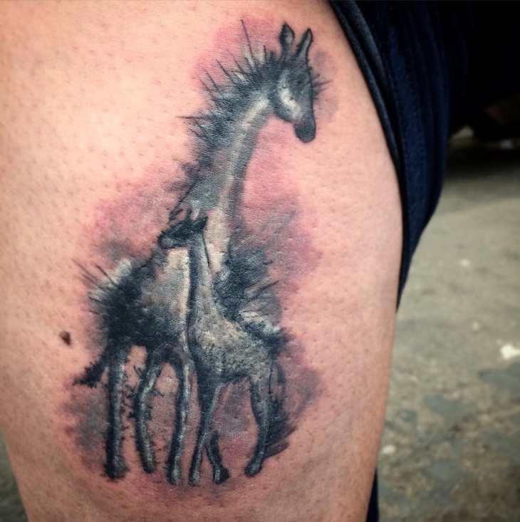 giraffe on fire tattoo