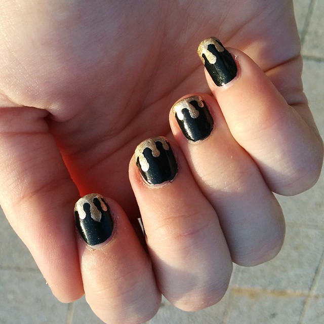 black and gold drip nails