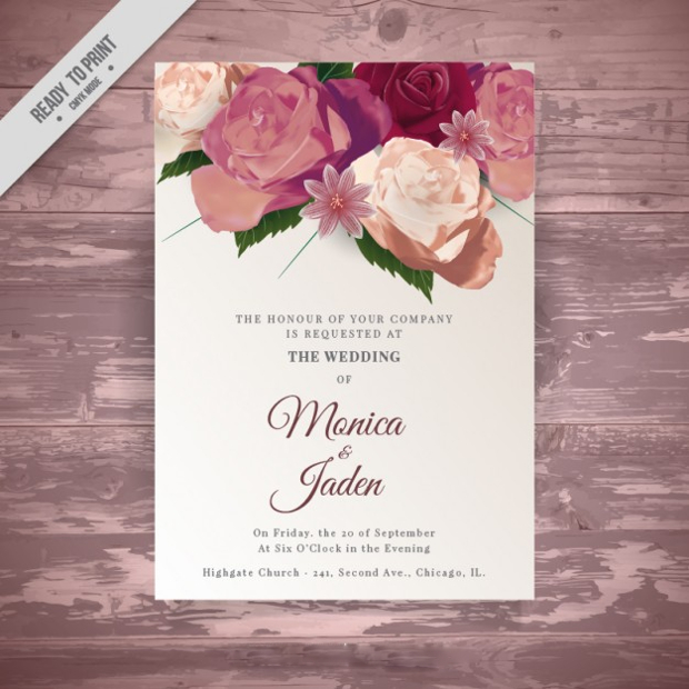 hand painted roses wedding card invitation