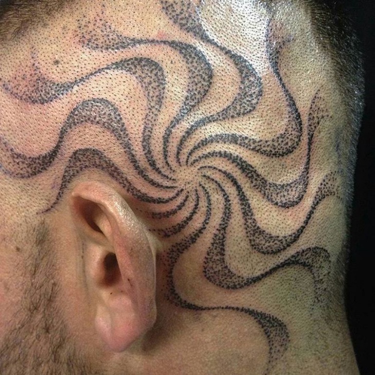 optical illusion head tattoo