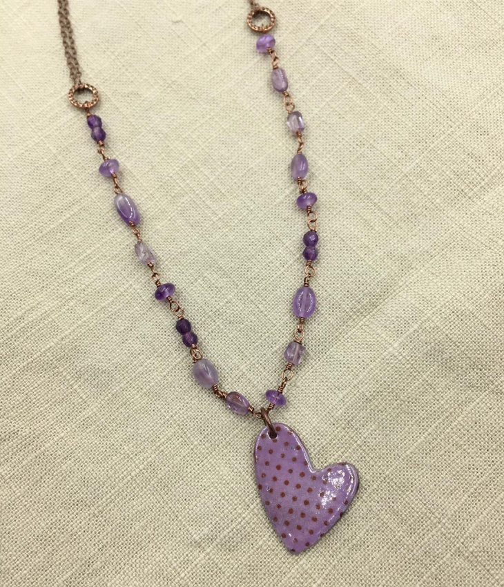 purple beads enamel necklace