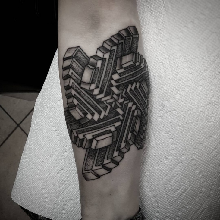 geometric optical illusion tattoo