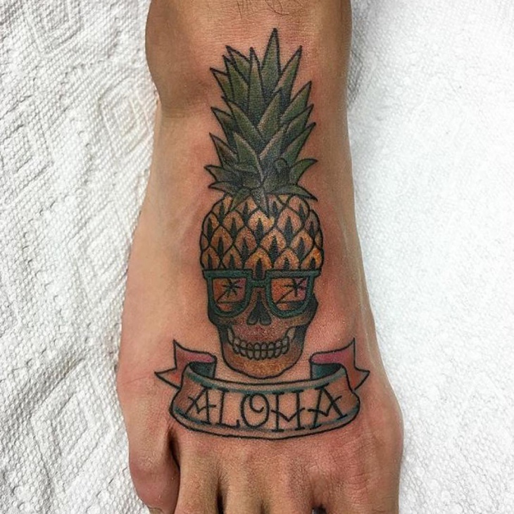 pineapple tattoo on foot