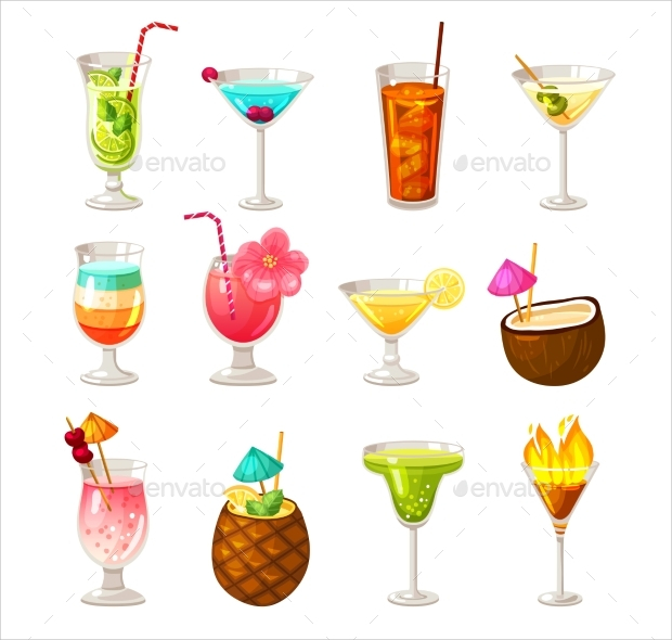 club cocktail icon set
