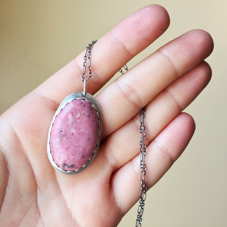 pink gem rhodonite pendant