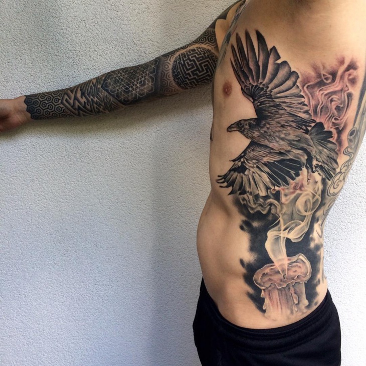 bird smoke tattoo design
