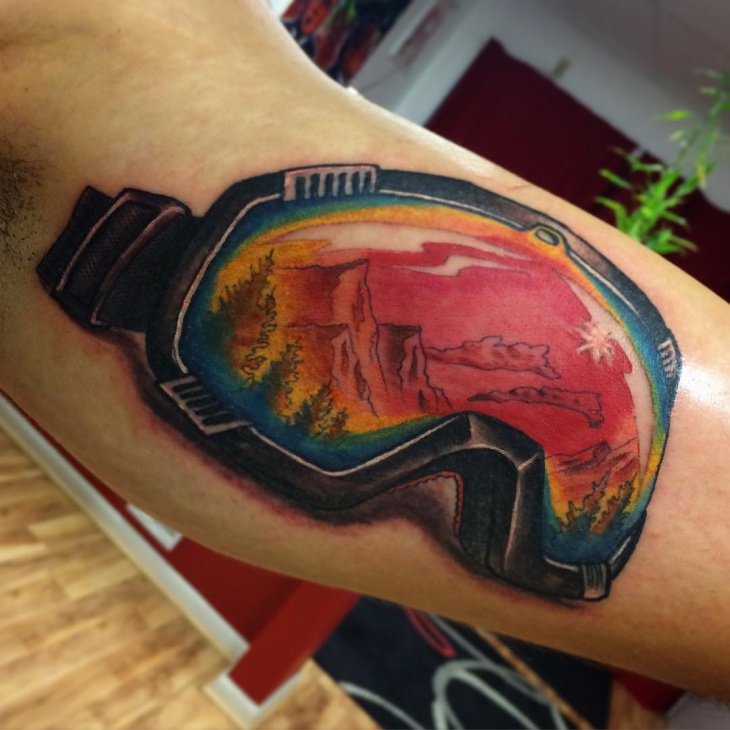 snowboard goggle tattoo 