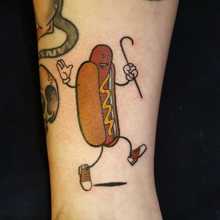 dancing hot dog tattoo
