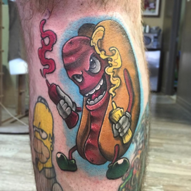 funny hot dog tattoo