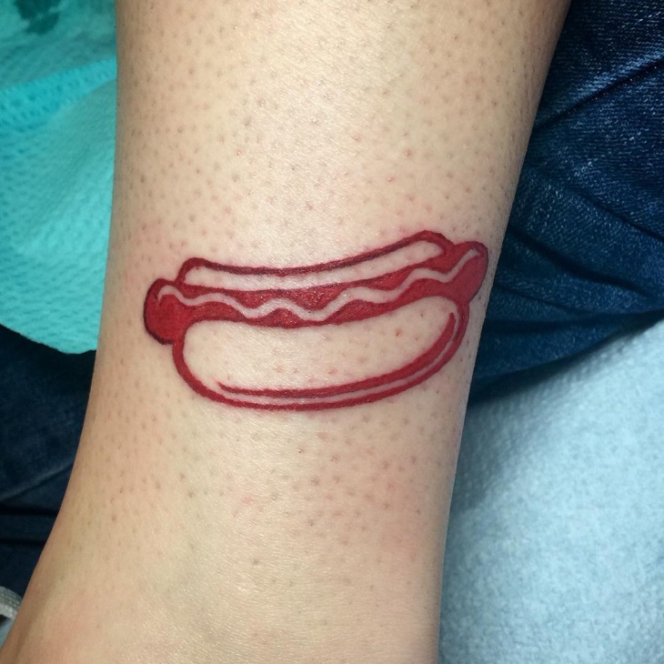 tiny hot dog tattoo