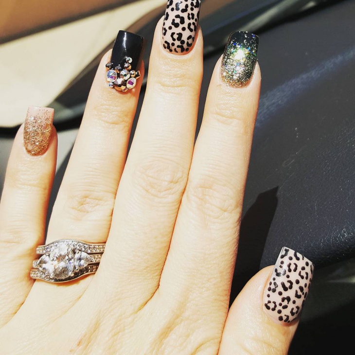 crystal leopard nail art