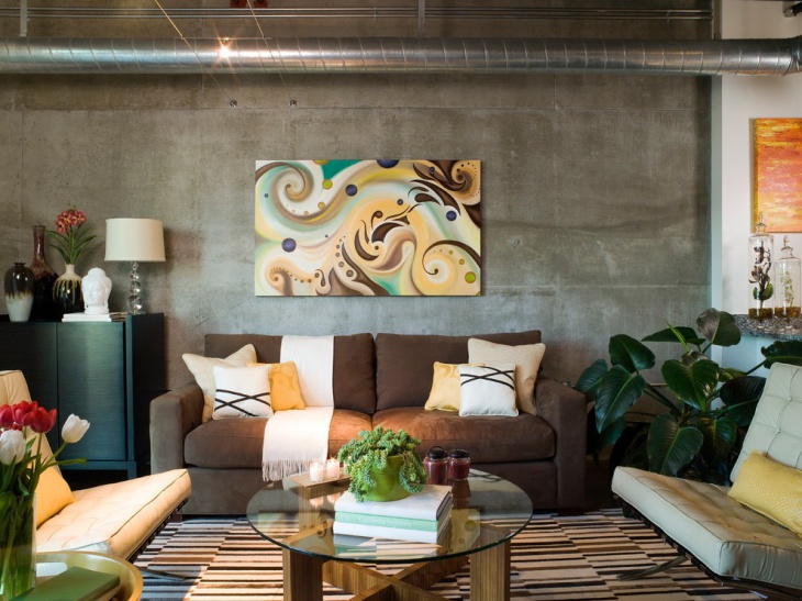 living room with abstract wall 