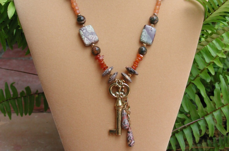 beaded necklace with key pendant