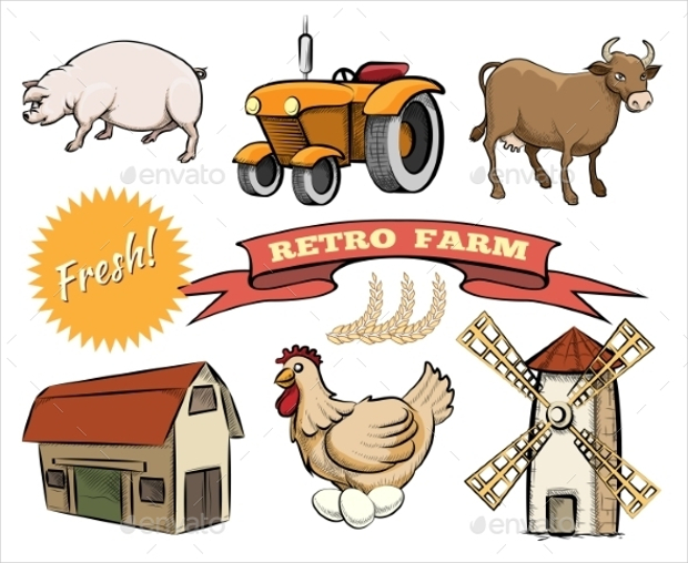 set of retro farm vector icons