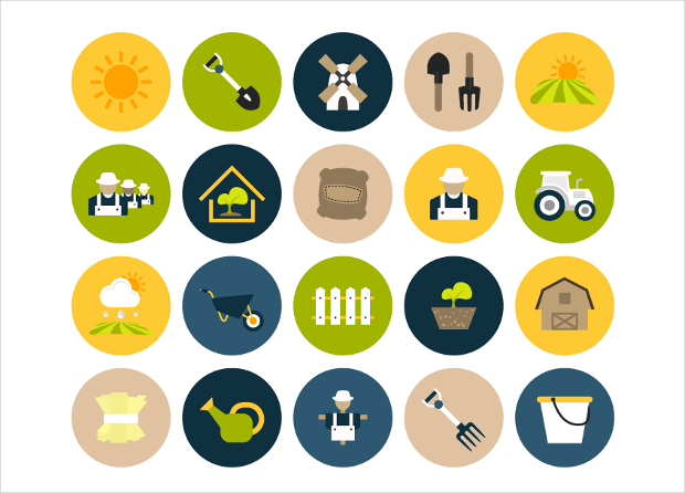 farm and farming flat icons set