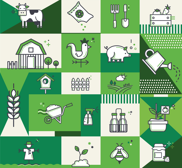 green and fun farm icons