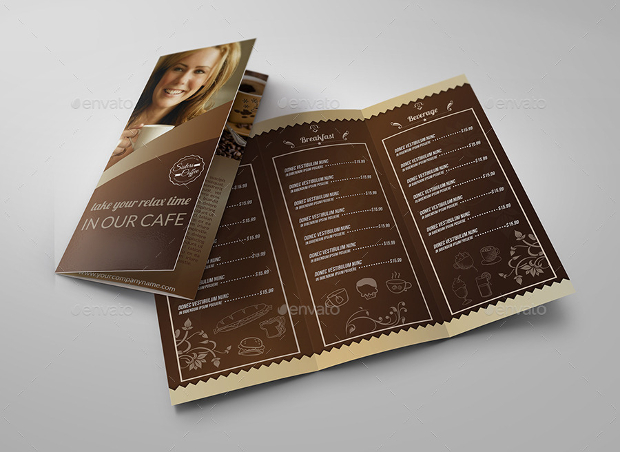 Cafe and Coffee Shop Menu Tri-Fold Brochure