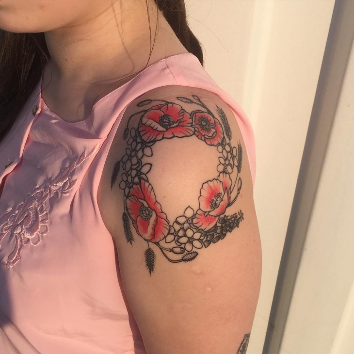poppy wreath tattoo design