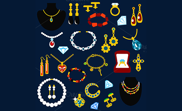 jewelry and gems flat icons