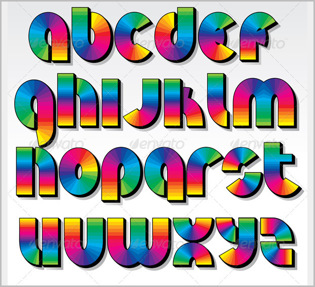 retro rainbow font