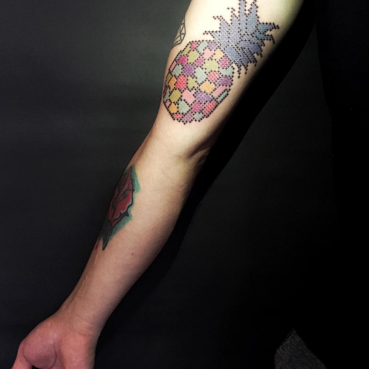 pineapple cross stitch tattoo