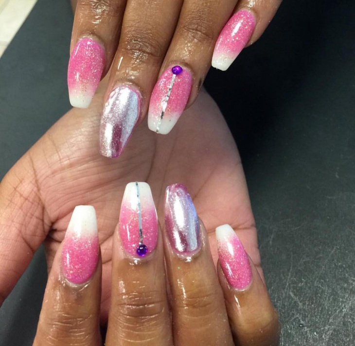 pink and white solar nails