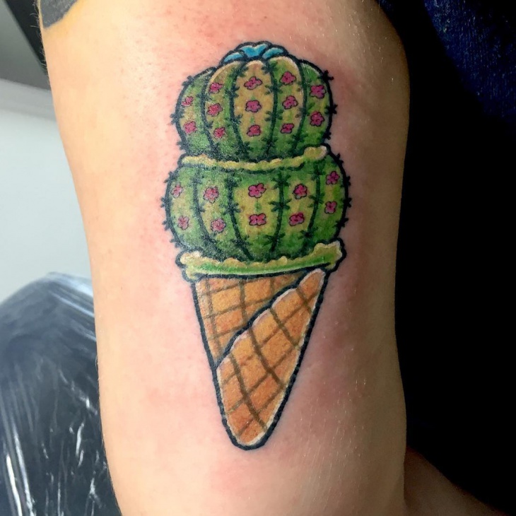 ice cream shaped cactus tattoo