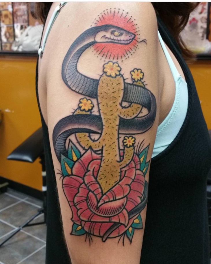 snake with cactus tattoo