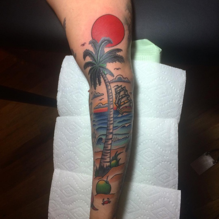 tropical beach tattoo design