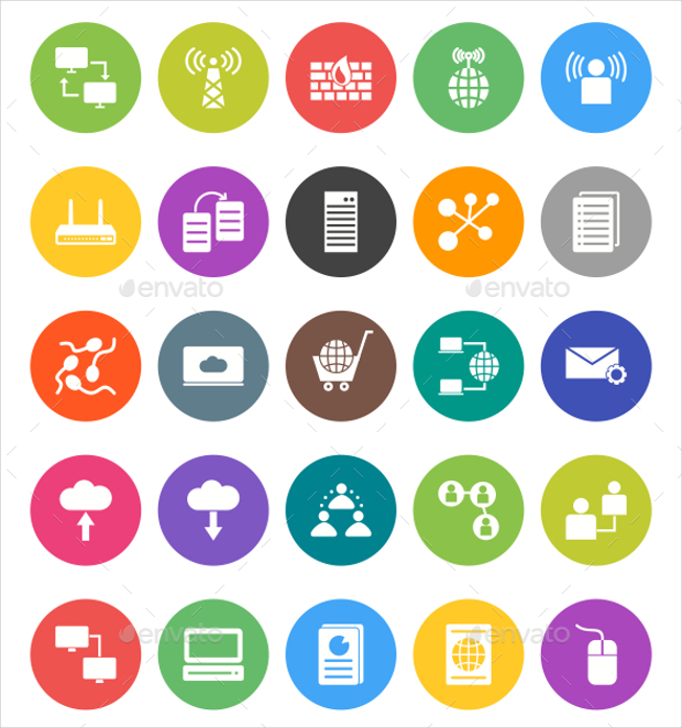 networking flat round icons